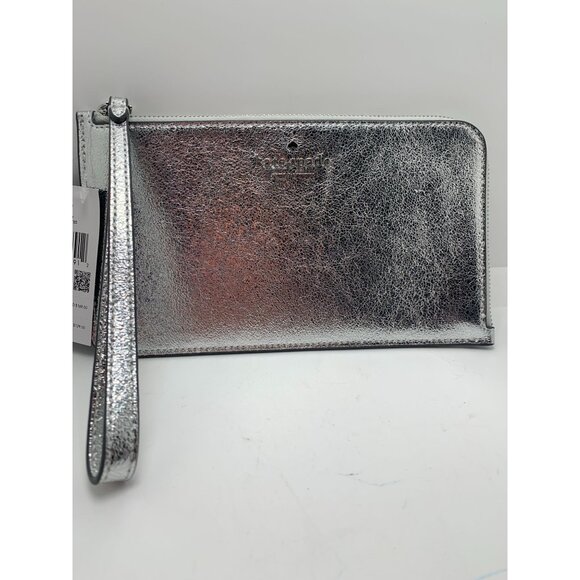 Kate Spade New York Metallic Silver Leather Wristlet Clutch - Picture 4 of 5